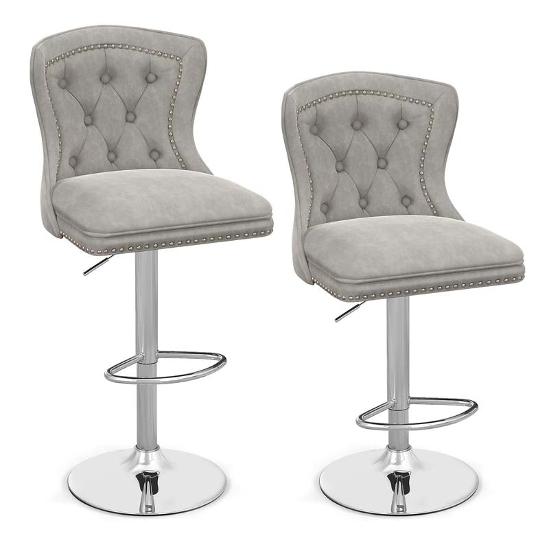 Dutch Velvet Swivel Bar Stools Set of 2, Adjustable Height Bar Chair with Footrest & Metal Base for Kitchen Island, Home & Pub