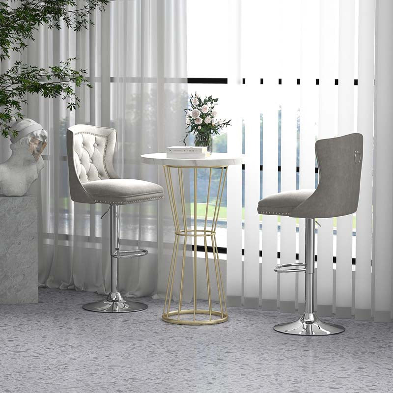 Dutch Velvet Swivel Bar Stools Set of 2, Adjustable Height Bar Chair with Footrest & Metal Base for Kitchen Island, Home & Pub