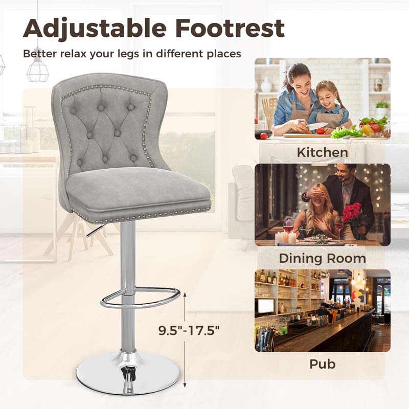 Dutch Velvet Swivel Bar Stools Set of 2, Adjustable Height Bar Chair with Footrest & Metal Base for Kitchen Island, Home & Pub