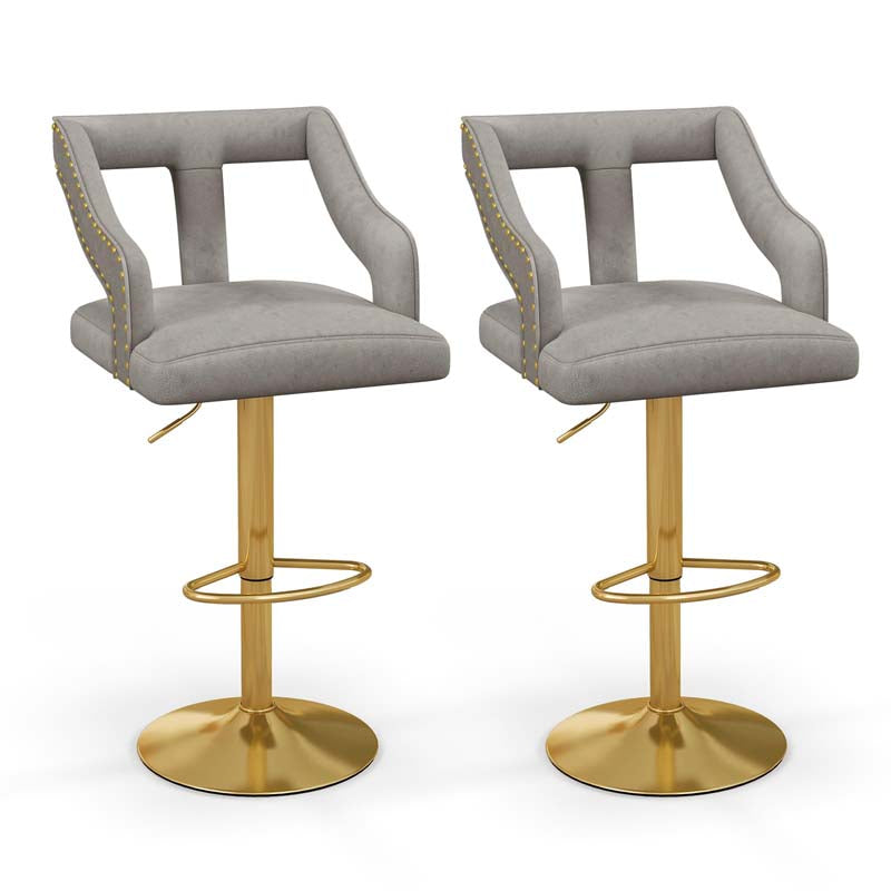 Adjustable Swivel Bar Stools Set of 2/4 with Back & Electroplated Metal Base, Dutch Velvet Dining Chairs for Kitchen Island, Home Bar