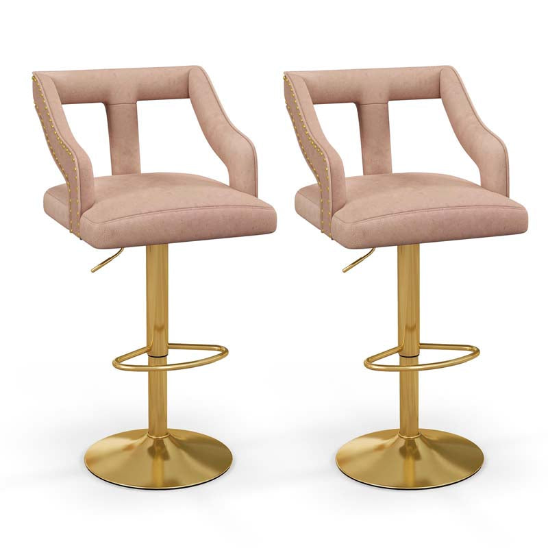 Adjustable Swivel Bar Stools Set of 2/4 with Back & Electroplated Metal Base, Dutch Velvet Dining Chairs for Kitchen Island, Home Bar