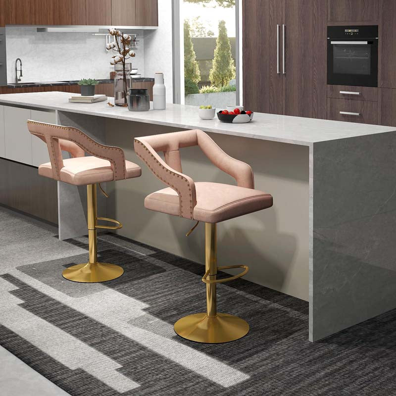 Adjustable Swivel Bar Stools Set of 2/4 with Back & Electroplated Metal Base, Dutch Velvet Dining Chairs for Kitchen Island, Home Bar