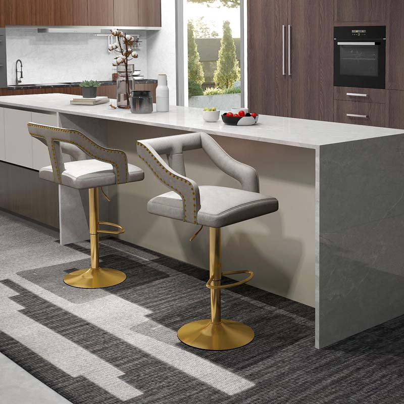 Adjustable Swivel Bar Stools Set of 2/4 with Back & Electroplated Metal Base, Dutch Velvet Dining Chairs for Kitchen Island, Home Bar