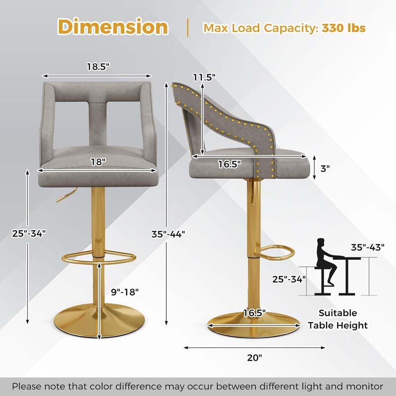 Adjustable Swivel Bar Stools Set of 2/4 with Back & Electroplated Metal Base, Dutch Velvet Dining Chairs for Kitchen Island, Home Bar