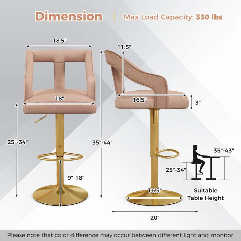 Adjustable Swivel Bar Stools Set of 2/4 with Back & Electroplated Metal Base, Dutch Velvet Dining Chairs for Kitchen Island, Home Bar