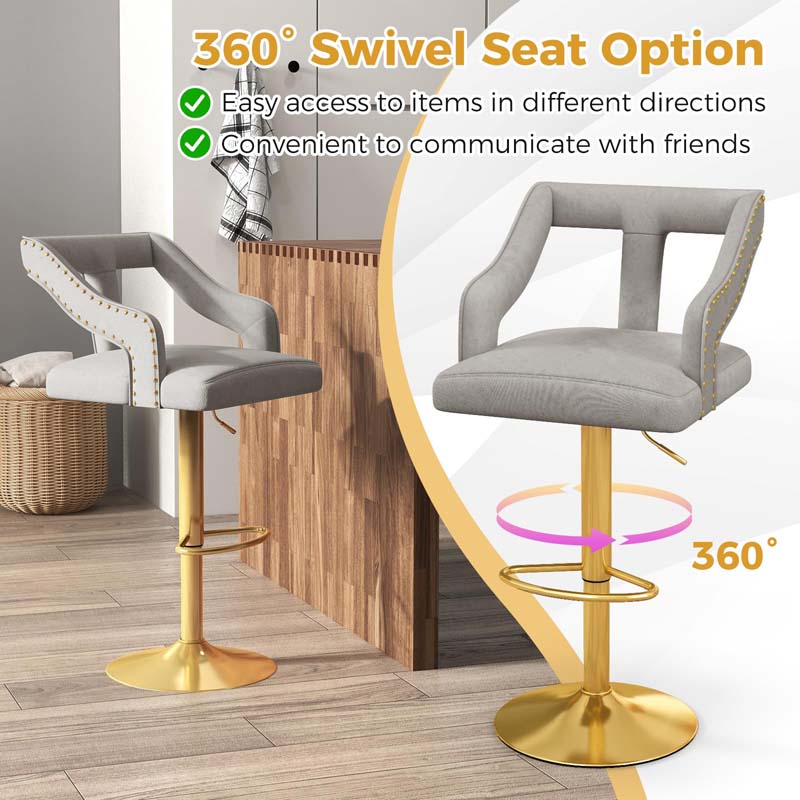 Adjustable Swivel Bar Stools Set of 2/4 with Back & Electroplated Metal Base, Dutch Velvet Dining Chairs for Kitchen Island, Home Bar