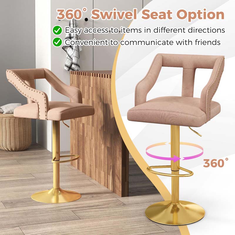 Adjustable Swivel Bar Stools Set of 2/4 with Back & Electroplated Metal Base, Dutch Velvet Dining Chairs for Kitchen Island, Home Bar