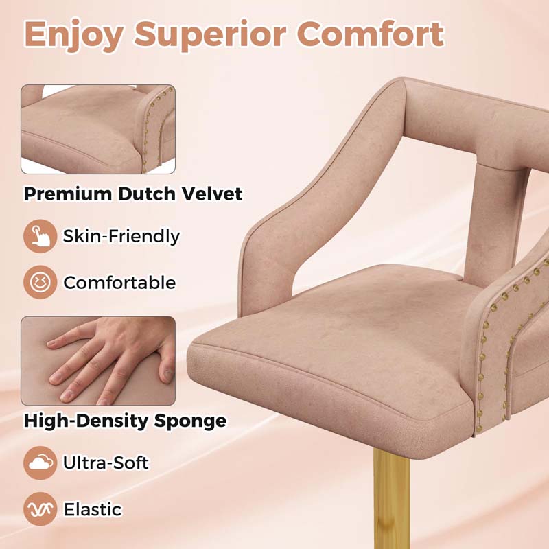 Adjustable Swivel Bar Stools Set of 2/4 with Back & Electroplated Metal Base, Dutch Velvet Dining Chairs for Kitchen Island, Home Bar