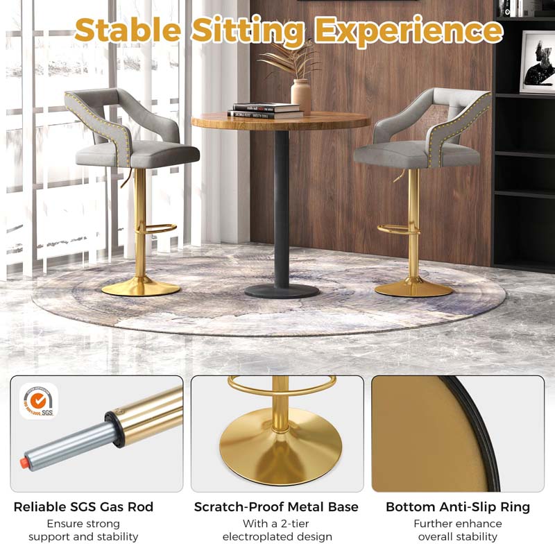 Adjustable Swivel Bar Stools Set of 2/4 with Back & Electroplated Metal Base, Dutch Velvet Dining Chairs for Kitchen Island, Home Bar