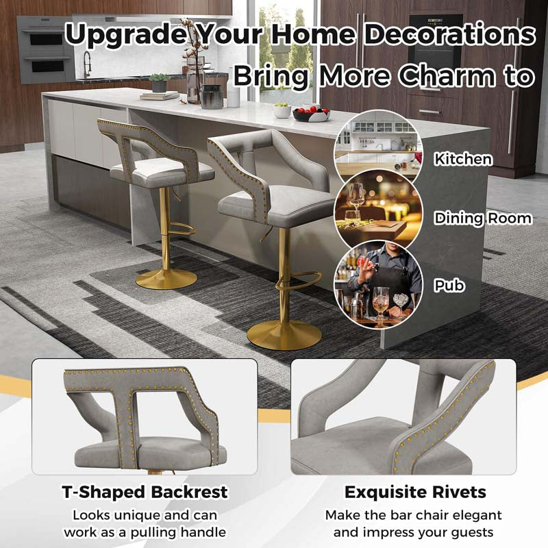 Adjustable Swivel Bar Stools Set of 2/4 with Back & Electroplated Metal Base, Dutch Velvet Dining Chairs for Kitchen Island, Home Bar