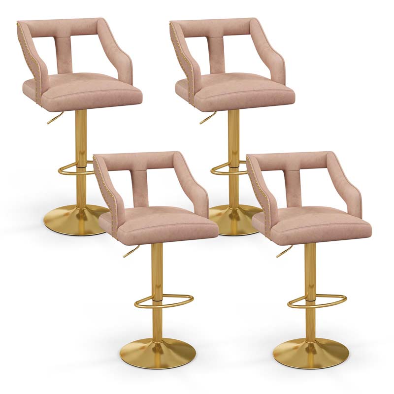 Adjustable Swivel Bar Stools Set of 2/4 with Back & Electroplated Metal Base, Dutch Velvet Dining Chairs for Kitchen Island, Home Bar