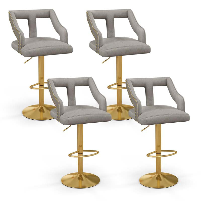 Adjustable Swivel Bar Stools Set of 2/4 with Back & Electroplated Metal Base, Dutch Velvet Dining Chairs for Kitchen Island, Home Bar