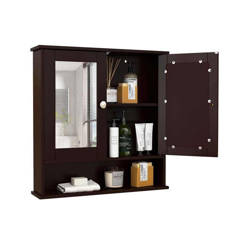 Mirrored Bathroom Storage Cabinet Organizer, Wall Mounted Medicine Cabinet w/Double Mirror Doors & Adjustable Shelf
