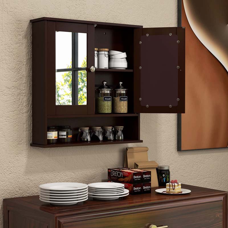 Mirrored Bathroom Storage Cabinet Organizer, Wall Mounted Medicine Cabinet w/Double Mirror Doors & Adjustable Shelf