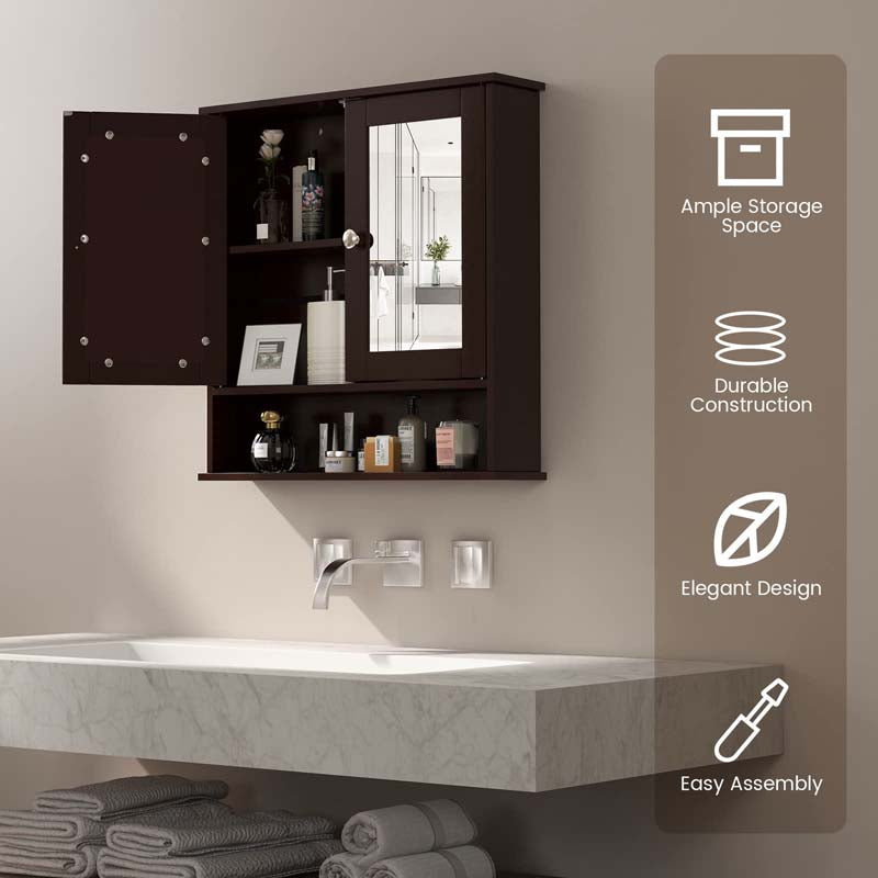 Mirrored Bathroom Storage Cabinet Organizer, Wall Mounted Medicine Cabinet w/Double Mirror Doors & Adjustable Shelf