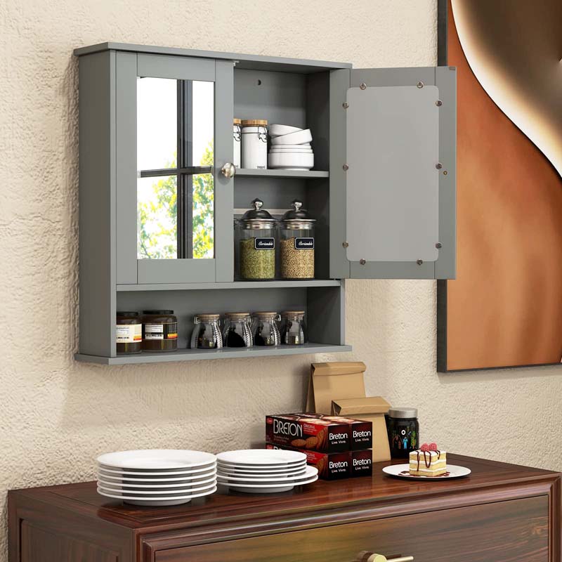 Mirrored Bathroom Storage Cabinet Organizer, Wall Mounted Medicine Cabinet w/Double Mirror Doors & Adjustable Shelf