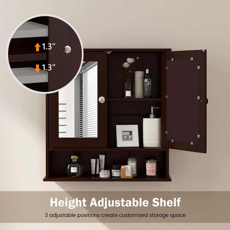 Mirrored Bathroom Storage Cabinet Organizer, Wall Mounted Medicine Cabinet w/Double Mirror Doors & Adjustable Shelf