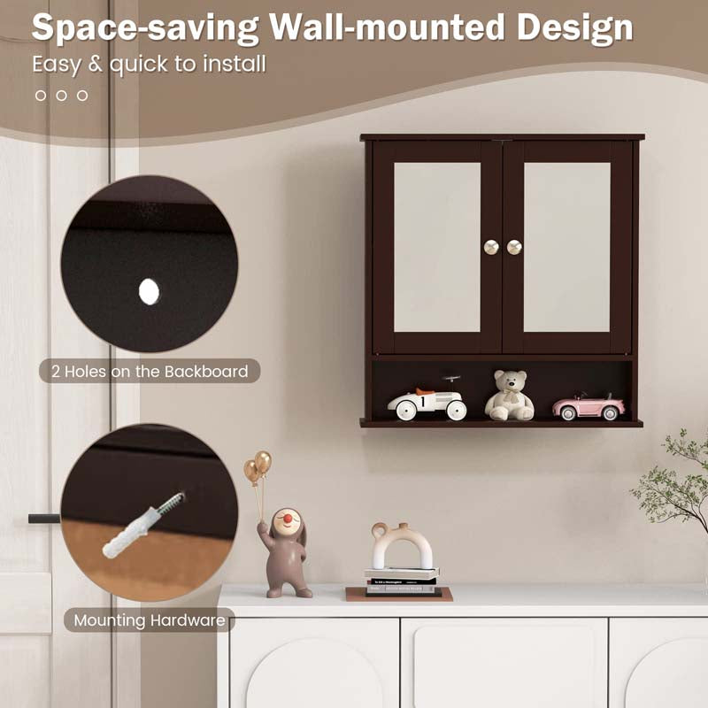Mirrored Bathroom Storage Cabinet Organizer, Wall Mounted Medicine Cabinet w/Double Mirror Doors & Adjustable Shelf