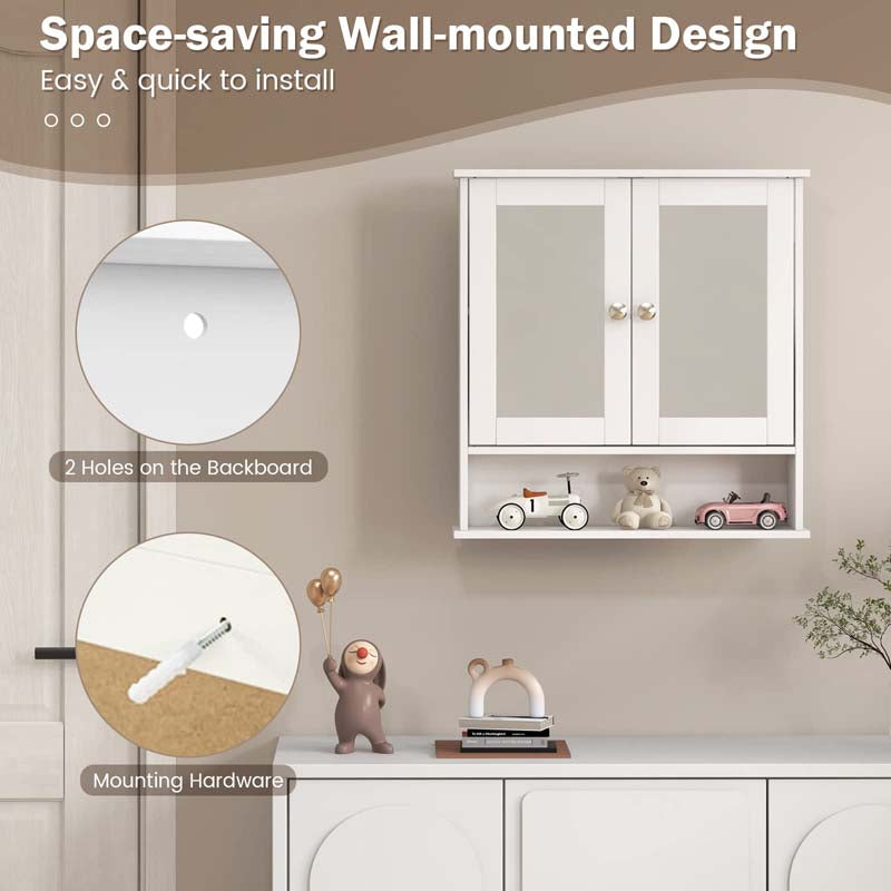 Mirrored Bathroom Storage Cabinet Organizer, Wall Mounted Medicine Cabinet w/Double Mirror Doors & Adjustable Shelf