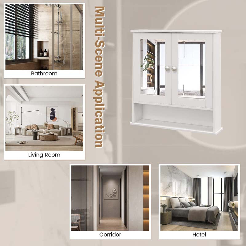 Mirrored Bathroom Storage Cabinet Organizer, Wall Mounted Medicine Cabinet w/Double Mirror Doors & Adjustable Shelf