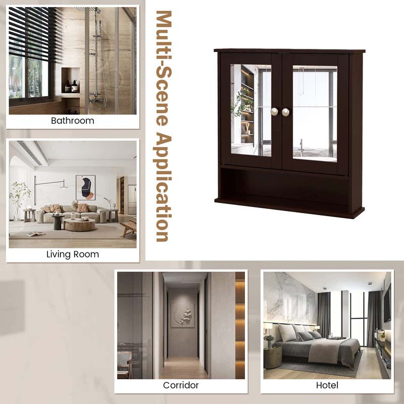 Mirrored Bathroom Storage Cabinet Organizer, Wall Mounted Medicine Cabinet w/Double Mirror Doors & Adjustable Shelf