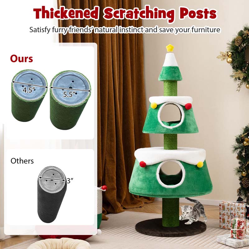 60" Christmas Cat Tree for Indoor Cats, Modern Holiday Cute Cat Tree Tower with 2 Condos, Sisal Scratching Posts, Spring Toy & Removable Beds