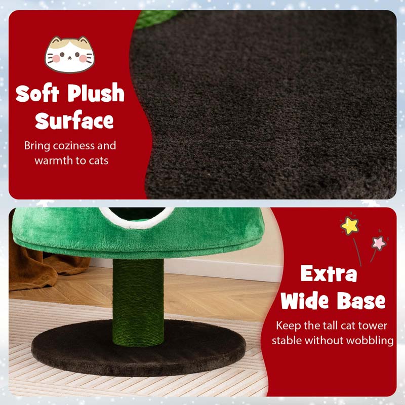 60" Christmas Cat Tree for Indoor Cats, Modern Holiday Cute Cat Tree Tower with 2 Condos, Sisal Scratching Posts, Spring Toy & Removable Beds
