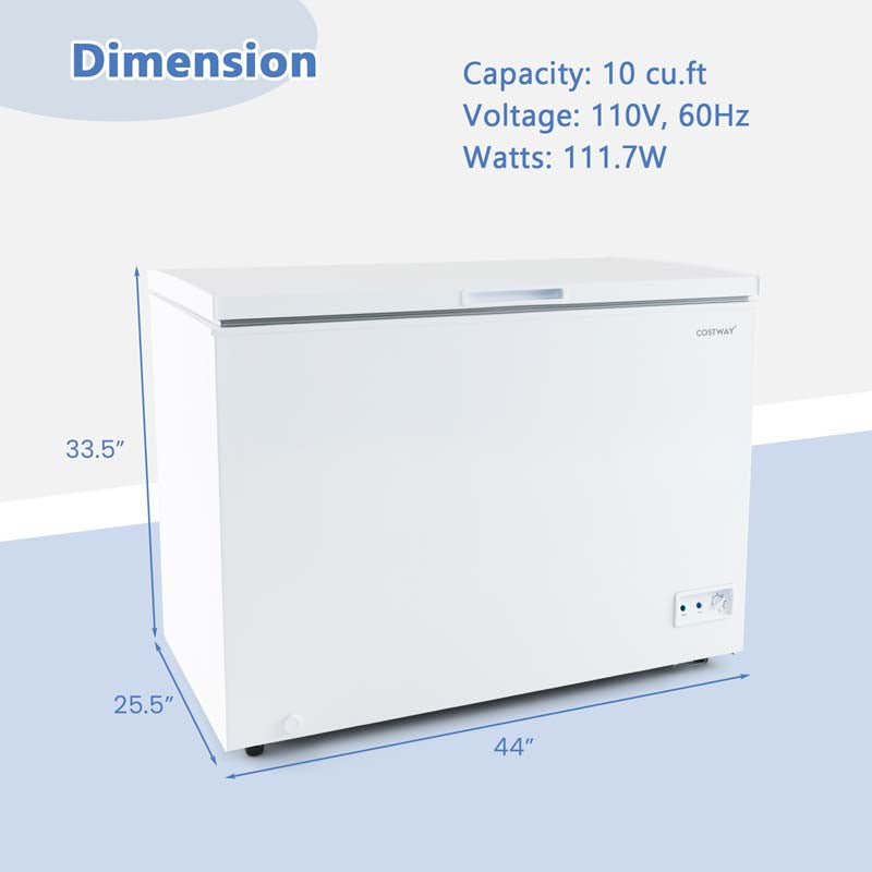 10 Cu.Ft. Chest Freezer Compact Deep Freezer with 7-Level Adjustable Temperature, Removable Basket