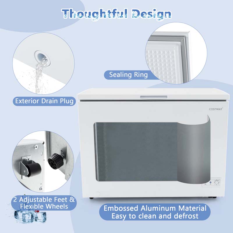 10 Cu.Ft. Chest Freezer Compact Deep Freezer with 7-Level Adjustable Temperature, Removable Basket