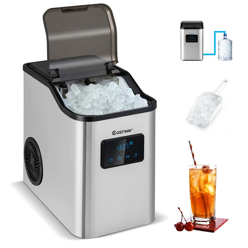 60Lbs/24H Nugget Ice Maker Countertop with 2 Ways Water Refill & Self-Cleaning, Stainless Steel Portable Ice Cube Machine