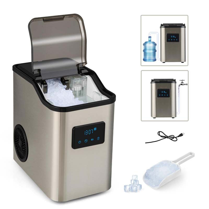 60Lbs/24H Nugget Ice Maker Countertop with 2 Ways Water Refill & Self-Cleaning, Stainless Steel Portable Ice Cube Machine