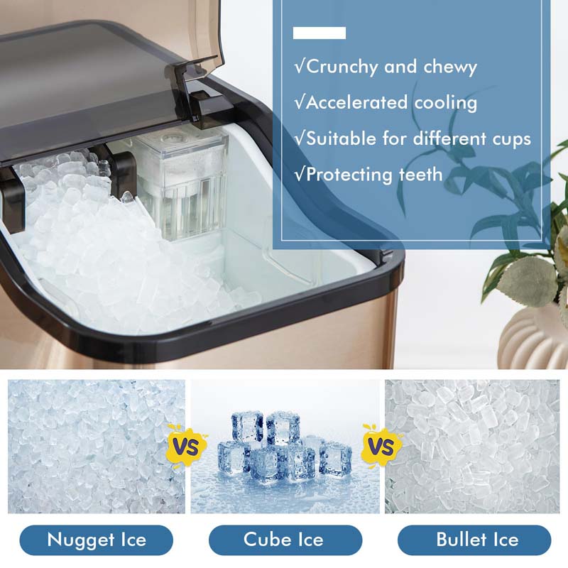 60Lbs/24H Nugget Ice Maker Countertop with 2 Ways Water Refill & Self-Cleaning, Stainless Steel Portable Ice Cube Machine