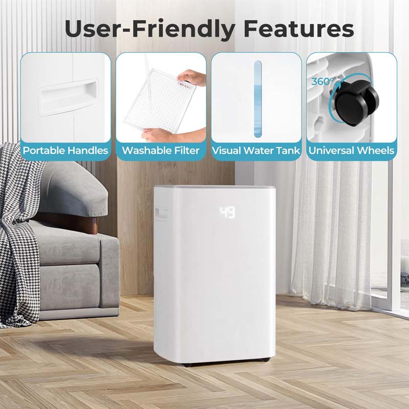 52 Pint Dehumidifier for Home Basement, 4500 Sq.Ft Portable Dehumidifier with Auto Drain, Clothes Drying Mode, Auto Defrost, 24H Timer & Child Lock