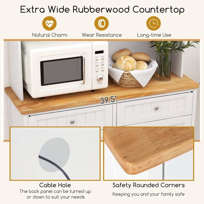 68" Tall 10-Gallon Tilt Out Trash Cabinet with Hutch, Freestanding Wood Kitchen Pantry Sideboard Cupboard with Countertop & Drawers