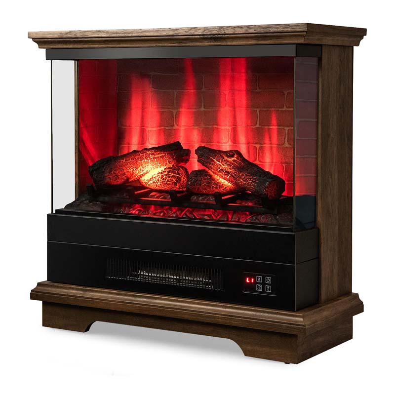 27" 3-Sided Glass View Electric Fireplace Heater 1400W Freestanding Fireplace Mantel with 7 Flame Effects, Remote Control