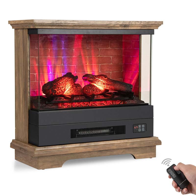 27" 3-Sided Glass View Electric Fireplace Heater 1400W Freestanding Fireplace Mantel with 7 Flame Effects, Remote Control