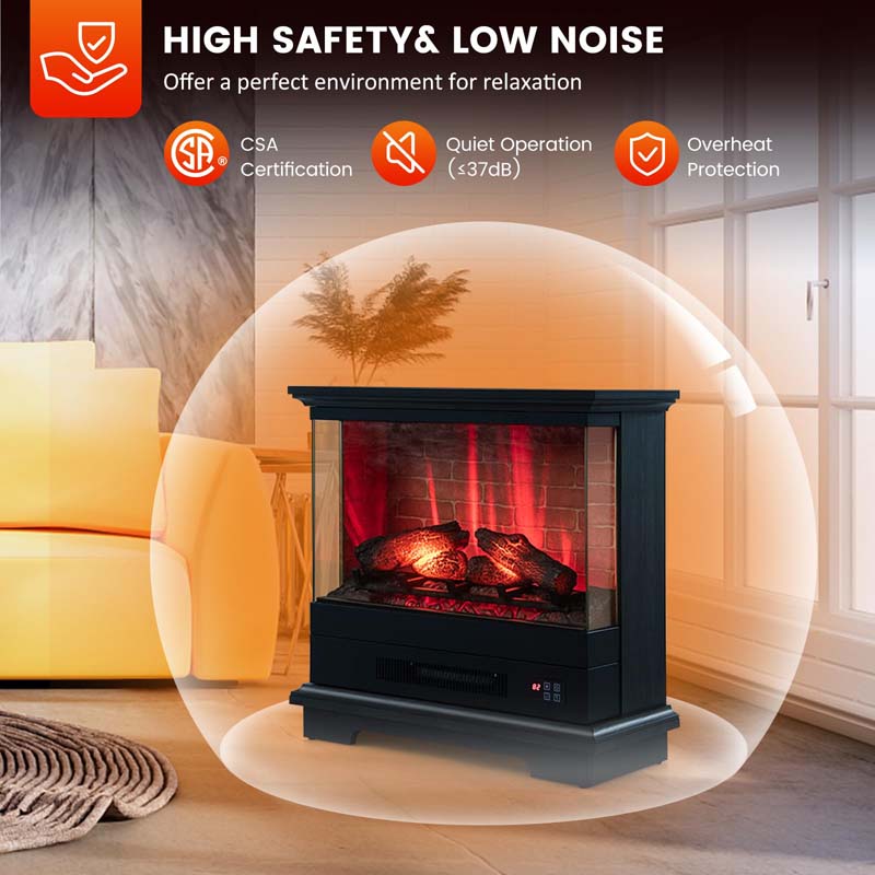 27" 3-Sided Glass View Electric Fireplace Heater 1400W Freestanding Fireplace Mantel with 7 Flame Effects, Remote Control