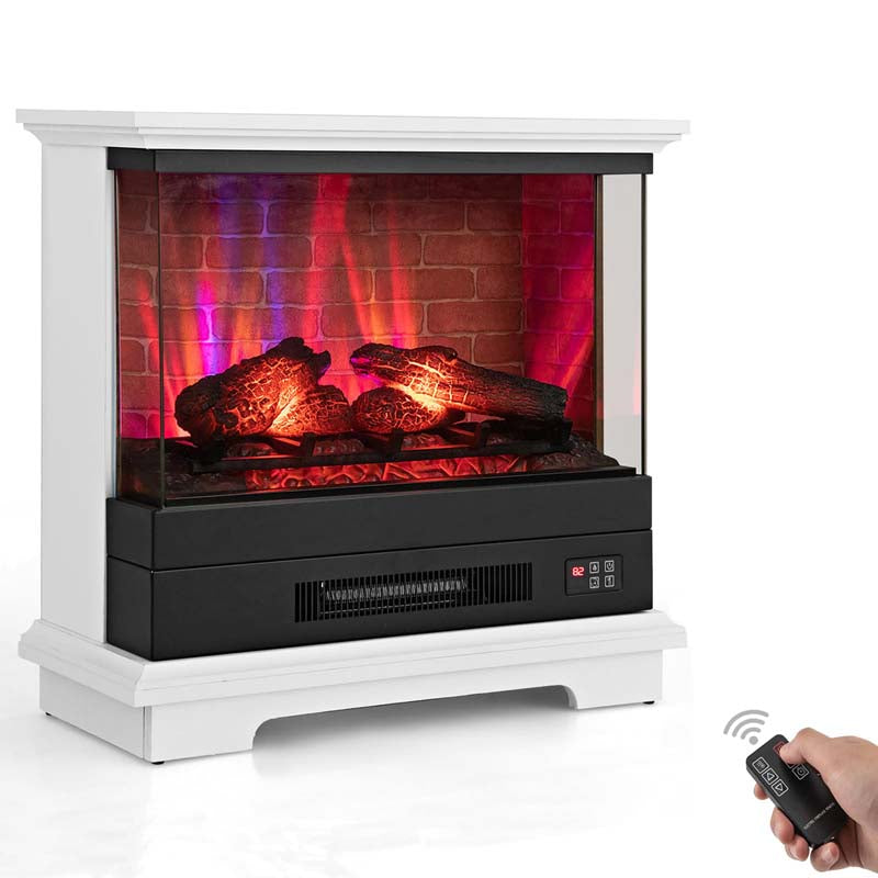 27" 3-Sided Glass View Electric Fireplace Heater 1400W Freestanding Fireplace Mantel with 7 Flame Effects, Remote Control