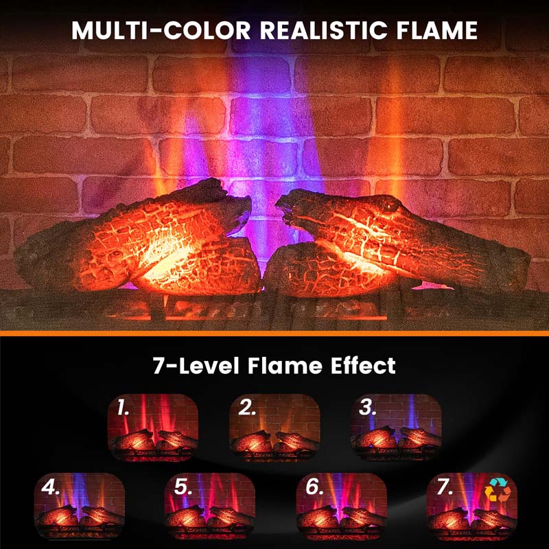 27" 3-Sided Glass View Electric Fireplace Heater 1400W Freestanding Fireplace Mantel with 7 Flame Effects, Remote Control