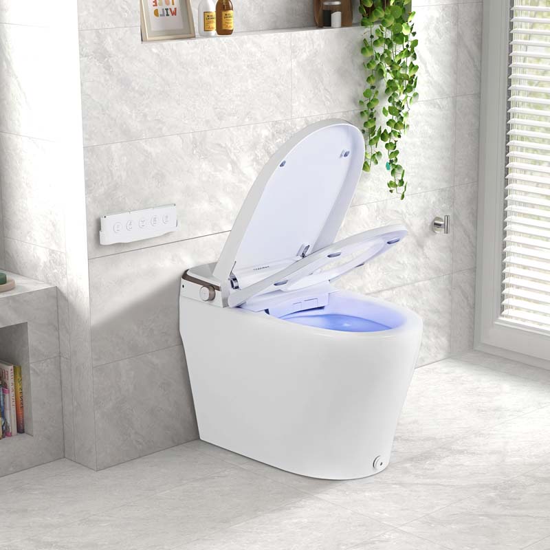 Elongated Smart Toilet with Built-in Bidet, Heated Seat, Auto Open/Close, Foot Sensor, Dryer, Night Light & 1.09 GPF Automatic/Blackout Flush
