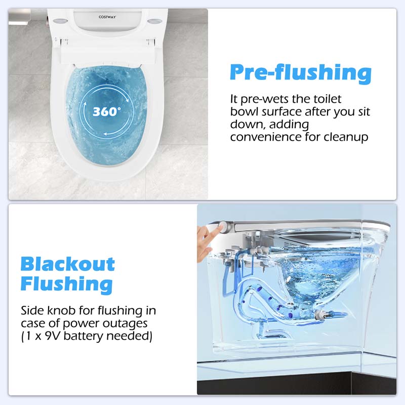 Elongated Smart Toilet with Built-in Bidet, Heated Seat, Auto Open/Close, Foot Sensor, Dryer, Night Light & 1.09 GPF Automatic/Blackout Flush