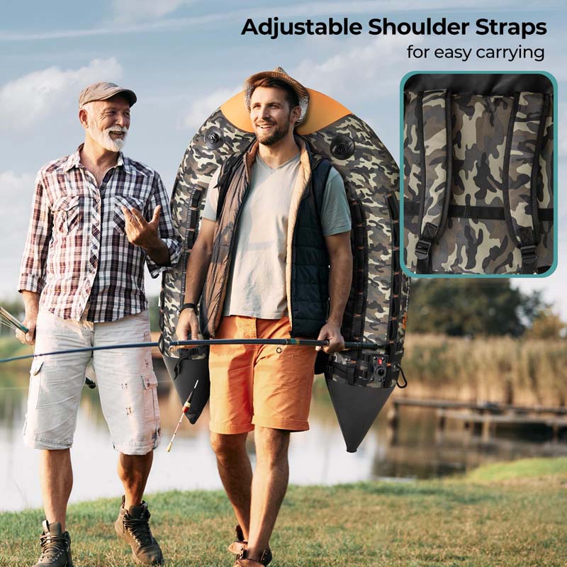 Inflatable Fishing Float Tube, 350LBS Portable Belly Boat with Rod Rack Basket, Fish Finder Holder, Fish Ruler, 3 Storage Boxes & Pump