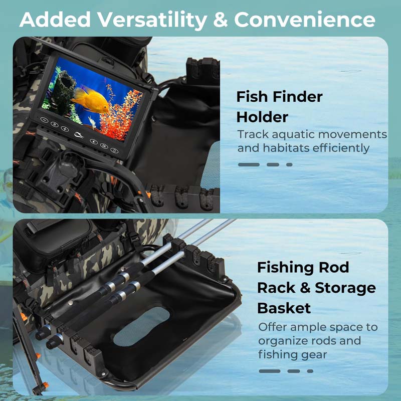 Inflatable Fishing Float Tube, 350LBS Portable Belly Boat with Rod Rack Basket, Fish Finder Holder, Fish Ruler, 3 Storage Boxes & Pump