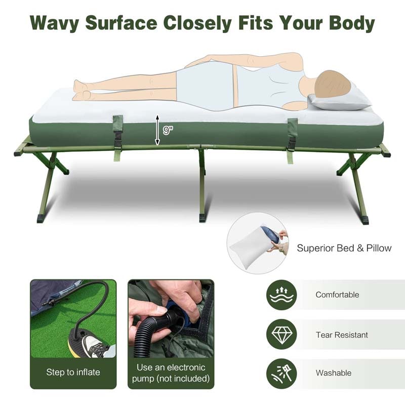 5-in-1 Camping Tent Cot for 1-Person, Foldable Elevated Tent with Awning, Air Mattress, Sleeping Bag & Carrying Bag for Outdoor Hiking & Picnic
