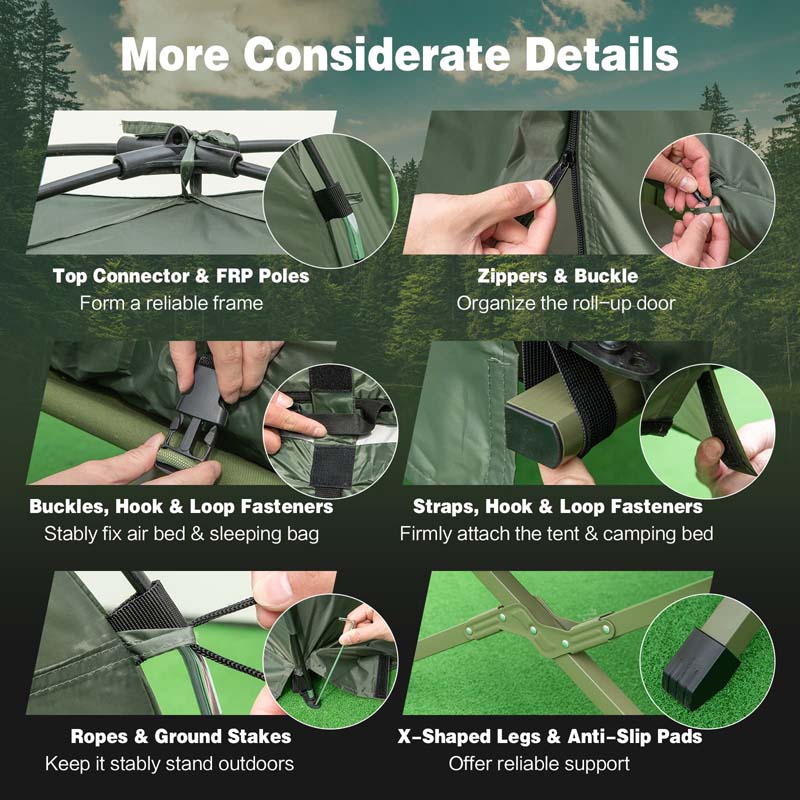 5-in-1 Camping Tent Cot for 1-Person, Foldable Elevated Tent with Awning, Air Mattress, Sleeping Bag & Carrying Bag for Outdoor Hiking & Picnic