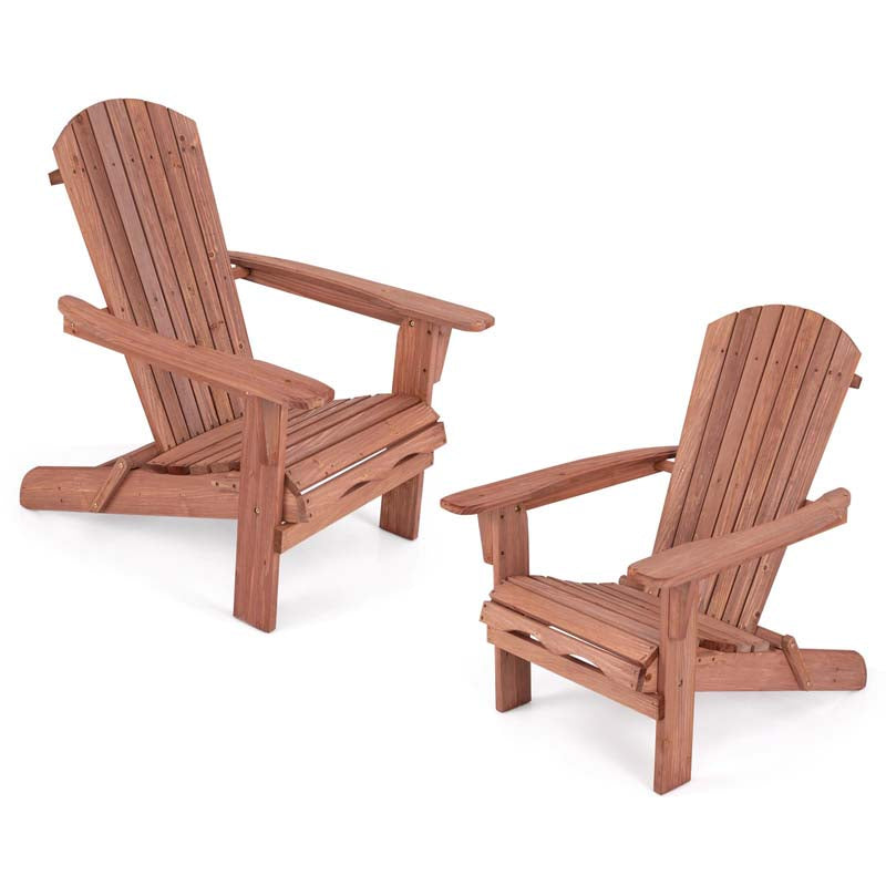 Set of 2 Wooden Foldable Adirondack Chairs w/High Back & Wide Armrests, Weather Resistant Fire Pit Chairs for Porch Lawn Poolside