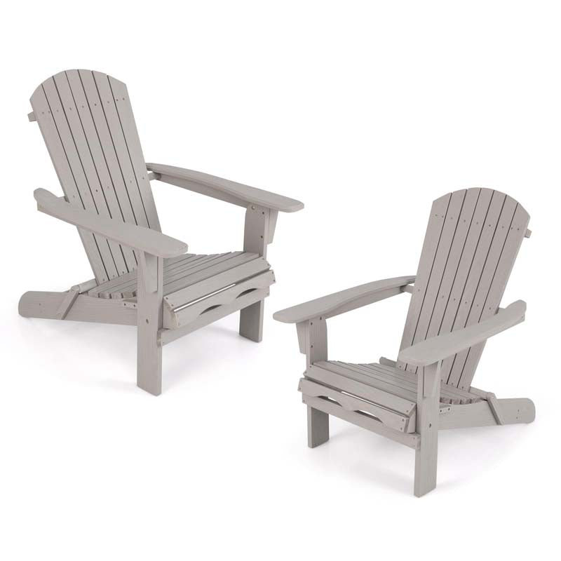 Set of 2 Wooden Foldable Adirondack Chairs w/High Back & Wide Armrests, Weather Resistant Fire Pit Chairs for Porch Lawn Poolside