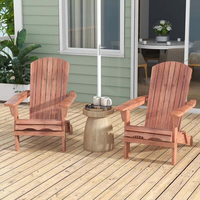 Set of 2 Wooden Foldable Adirondack Chairs w/High Back & Wide Armrests, Weather Resistant Fire Pit Chairs for Porch Lawn Poolside