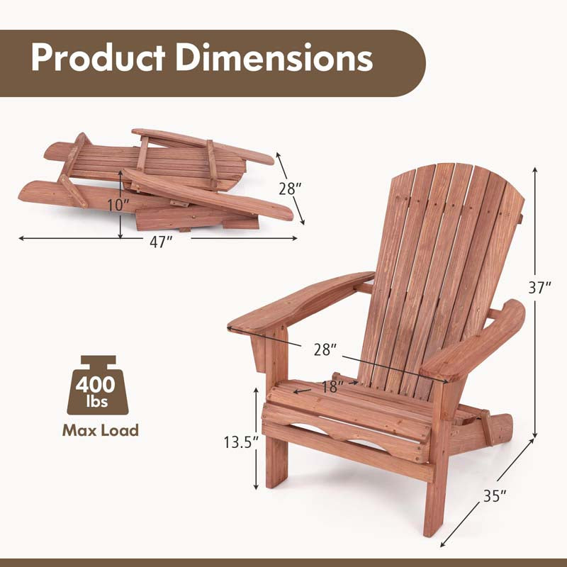 Set of 2 Wooden Foldable Adirondack Chairs w/High Back & Wide Armrests, Weather Resistant Fire Pit Chairs for Porch Lawn Poolside