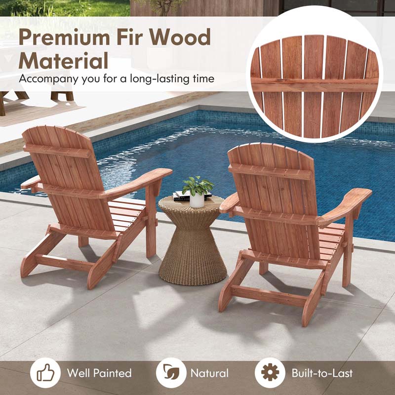 Set of 2 Wooden Foldable Adirondack Chairs w/High Back & Wide Armrests, Weather Resistant Fire Pit Chairs for Porch Lawn Poolside